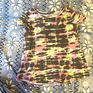 Dark gray with neon tye dyed short sleeved shirt.